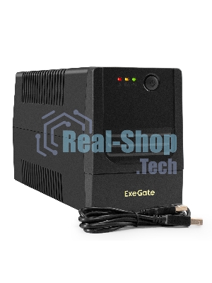 Источник бесперебойного питания ExeGate Power NB-850.LED.AVR.2SH.USB (850VA/510W, LED, AVR, 2*Schuko, USB, батарея 12V 9Ah, черный)