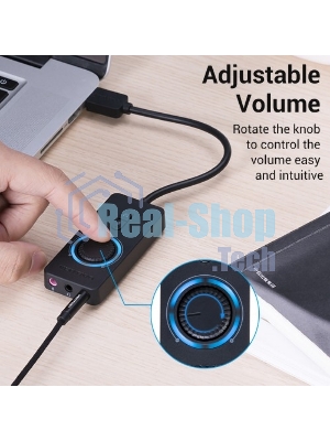 Внешняя звуковая карта Vention USB c регулятором громкости Черная