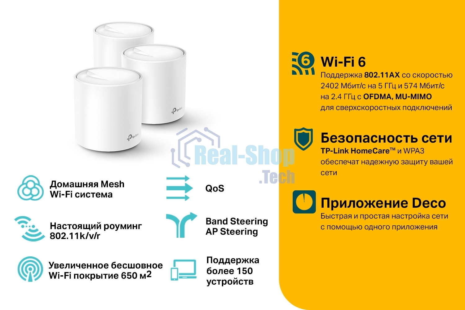 Домашняя Mesh Wi-Fi система TP-Link Deco X60(3-pack) AX5400