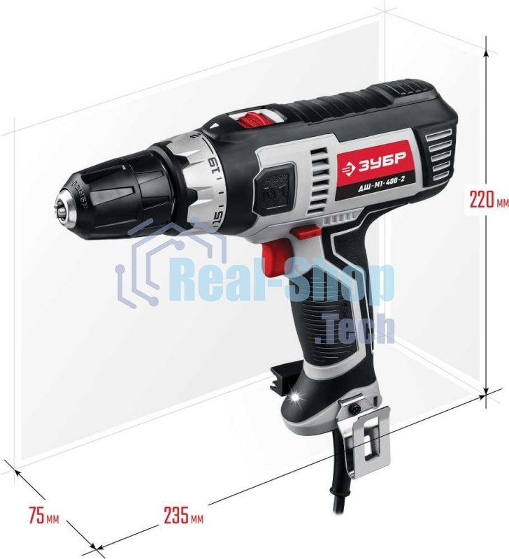Дрель-шуруповерт сетевой ЗУБР ДШ-М1-400-2, Сетевая, 400Вт