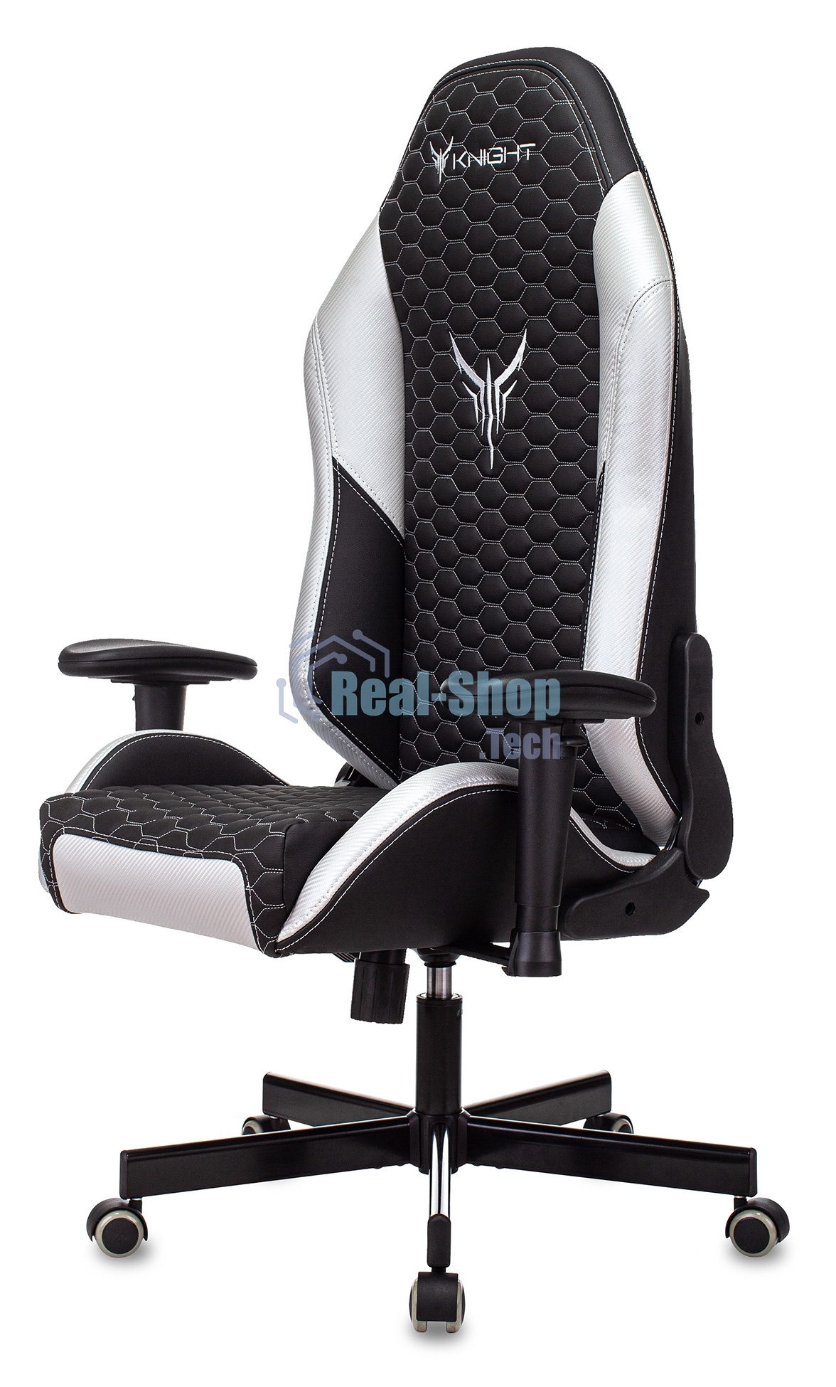 Кресло игровое Knight Neon черный/серебряный соты эко.кожа с подголов. крестовина металл