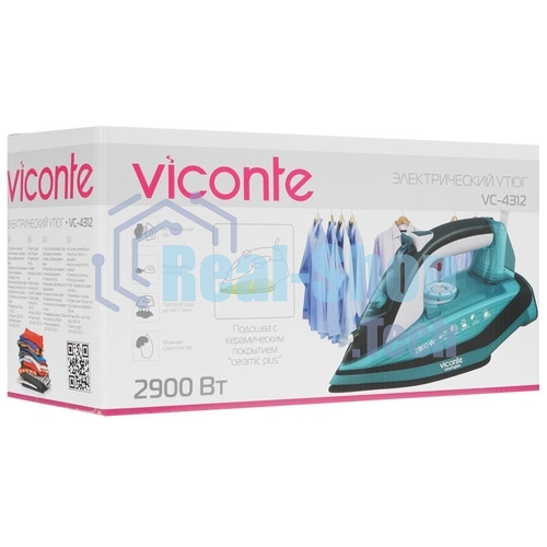 Утюг Viconte VC-4312 белый/зеленый/черный, 2900 Вт, 40 г/мин, 140 г/мин, 200 мл