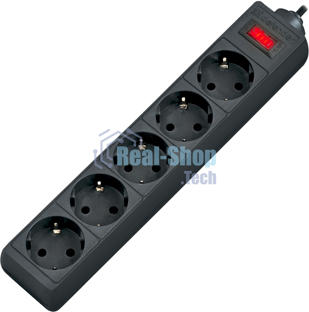 Сетевой фильтр Defender ES, 3.0 м, 5 розеток, черный