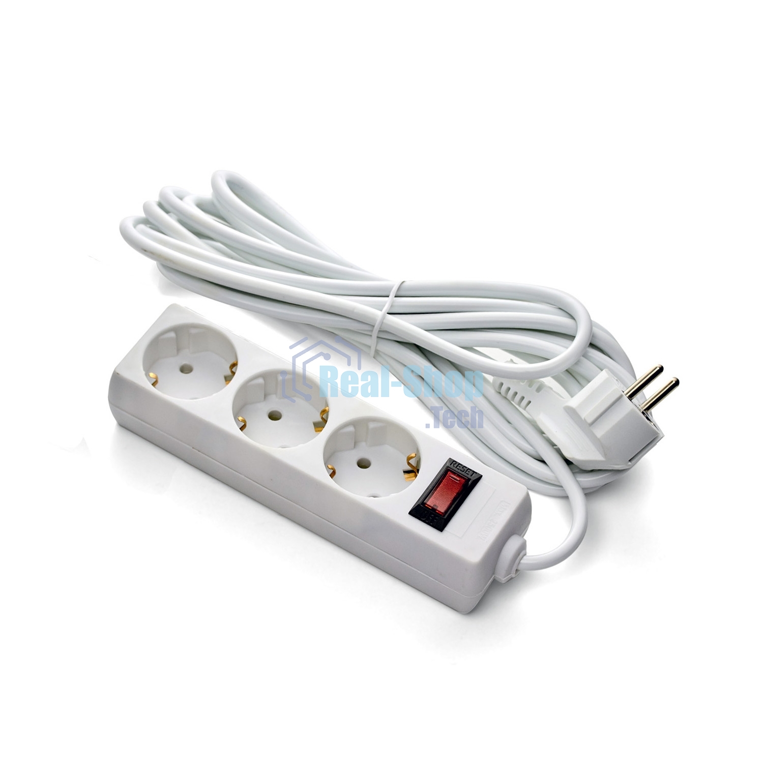 Удлинитель ExeGate EC-3-1.8W (EX279346RU), белый, 1,8 м, евровилка с заземлением, 3 евророзетки с заземлением, 2200 Вт
