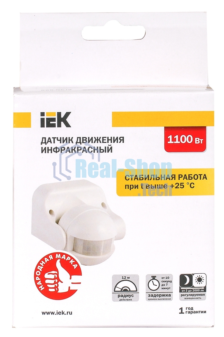 Детектор движения ДД 009 1100Вт угол. обз. 180град. IP44 бел. ИЭК LDD10-009-1100-001