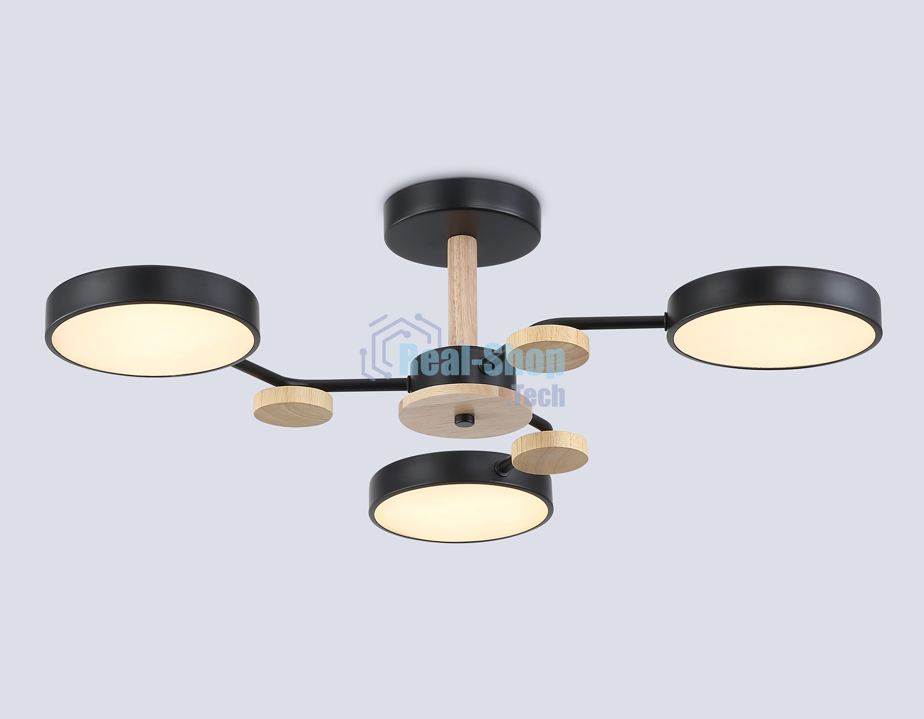 Светильник Ambrella light FL4857/3 BK/WD черный/дерево 54W 3000-6000K D660*170 (без ПДУ)