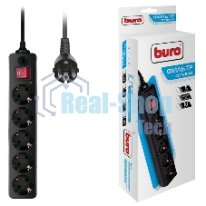Сетевой фильтр BURO 5 розеток, 10 метров, (500SH-10-B), черный 992303