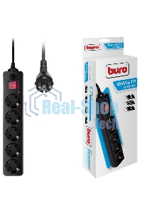 Сетевой фильтр BURO 5 розеток, 10 метров, (500SH-10-B), черный 992303