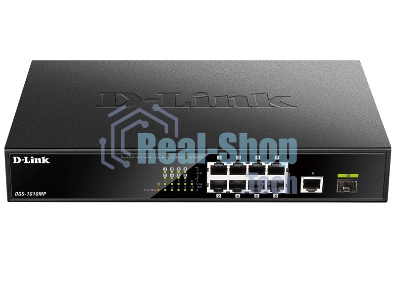 Коммутатор D-Link DGS-1010MP/A1A, 9×1 Гбит/с + 1×1 Гбит/с SFP, неуправляемый