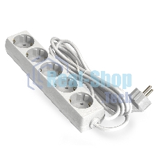 Удлинитель ExeGate ECE-5-5W (EX285827RUS), белый, 5 м, евровилка с заземлением, 5 евророзеток с заземлением, 2200 Вт