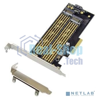 Переходник ORIENT C301E PCI-Ex4->NGFF (M.2) M-key PCI-E SSD + SATA->NGFF (M.2) B-key SSD, тип 2230/2242/2260/2280/22110, SATA кабель и 2 планки крепления в комплекте (31129)