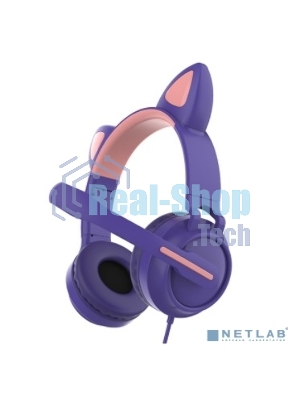 Гарнитура проводная для игр и стриминга с подсветкой, складная, Qumo Game Cat purple (GHS 0036), подключение 1х3,5 Jack + питание USB