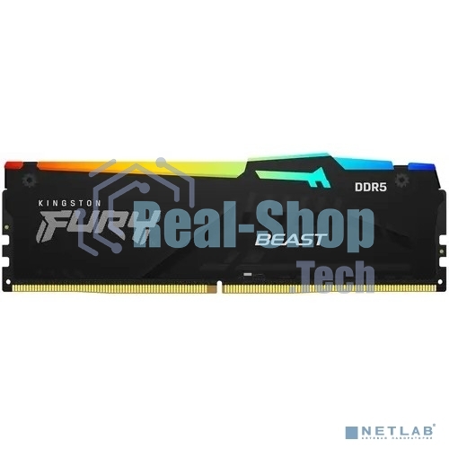 Оперативная память Kingston Fury Beast, DDR5, 16GB (1x16GB), 5200MHz, CL40, DIMM, с радиаторами, RGB, черный