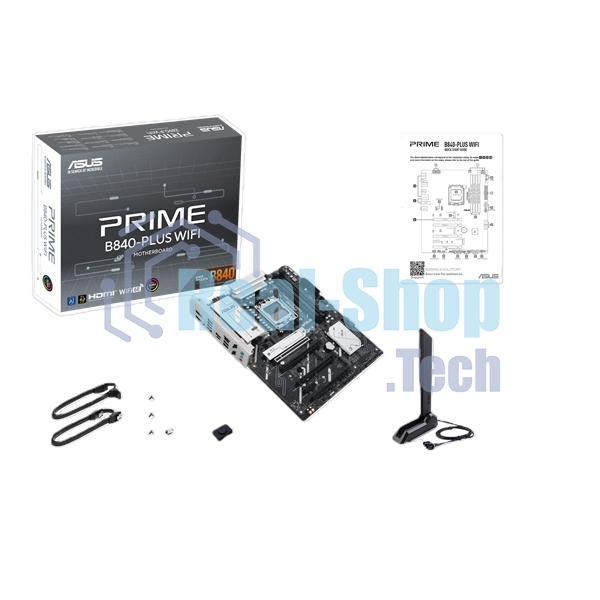 Материнская плата ASUS PRIME B840-PLUS WIFI, AM5, AMD B840, 4xDDR5, 4xSATA, 3xM.2, 1xPCIe 4.0 x16, 1xPCIe 3.0 x16, 2xPCIe 3.0 x16, 1xPCIe 3.0 x1, 1xDP, 1xHDMI, 1x 2.5Gb LAN, 8xUSB-A, 3x3.5 мм, 7.1, ATX