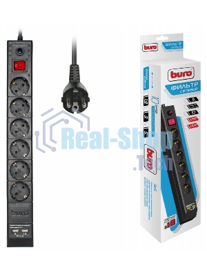 Сетевой фильтр BURO Сетевой фильтр, 6 розеток, 5 метров, (BU-SP5 USB 2A-B) черный 992320
