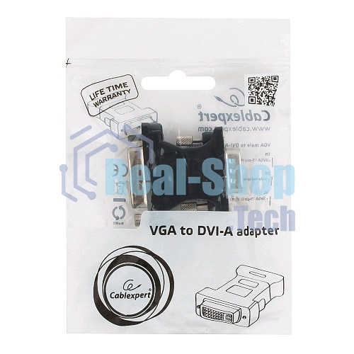 Переходник Cablexpert VGA-DVI, 15M/25F, черный, пакет (A-VGAM-DVIF-01)