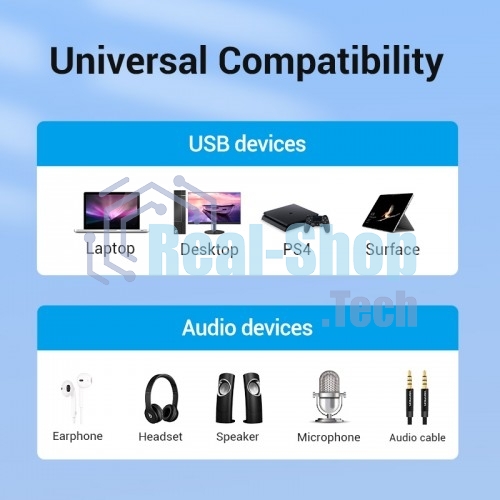 Внешняя звуковая карта Vention USB c регулятором громкости Черная