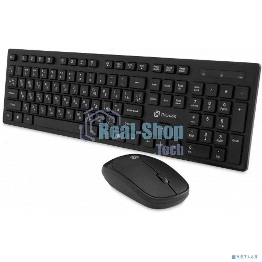 Комплект клавиатура + мышь Оклик S255W клав:черный мышь:черный USB беспроводная Multimedia (1909361)