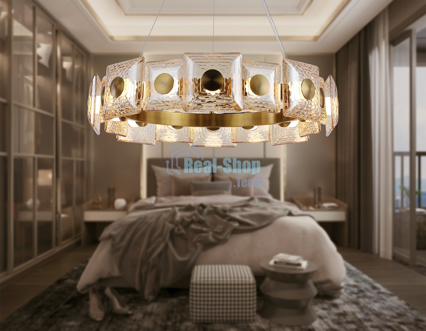 Светильник Ambrella light LH31027 BS/TI латунь/янтарь 72W 3000K D700*150