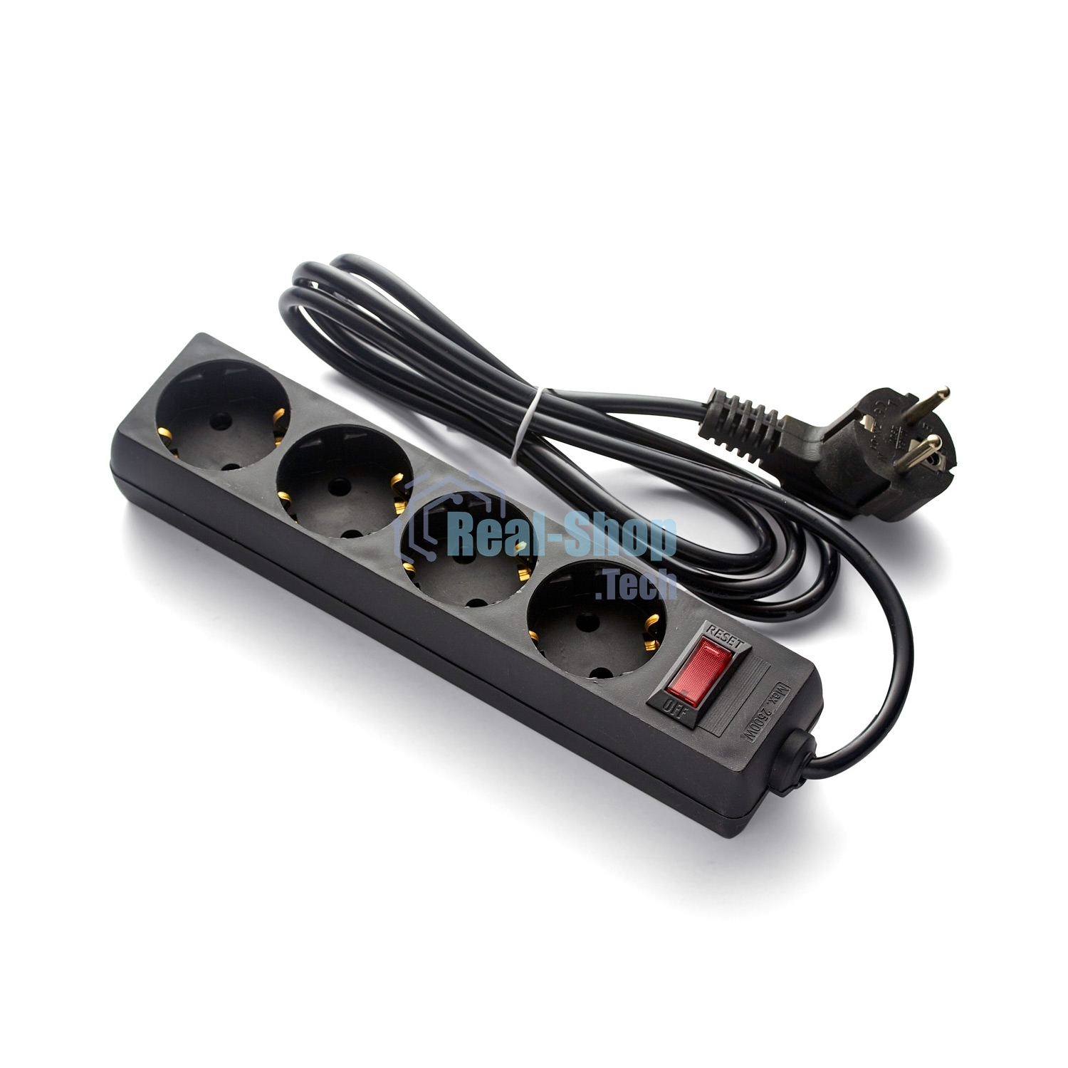 Удлинитель ExeGate EC-4-1.8B (EX279396RUS), черный, 1,8 м, евровилка с заземлением, 4 евророзетки с заземлением, 2200 Вт