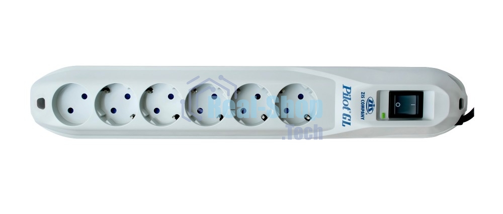 Сетевой фильтр ZIS Pilot GL 6 розеток (5 евро + 1 без заземления) 7 м 10A/2.2kVt