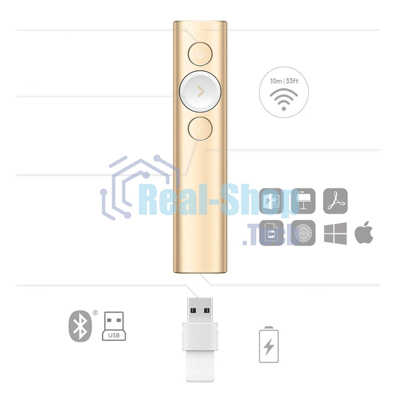 Презентер беспроводной Logitech Spotlight золотистый, радиоканал, USB, кнопки - 3