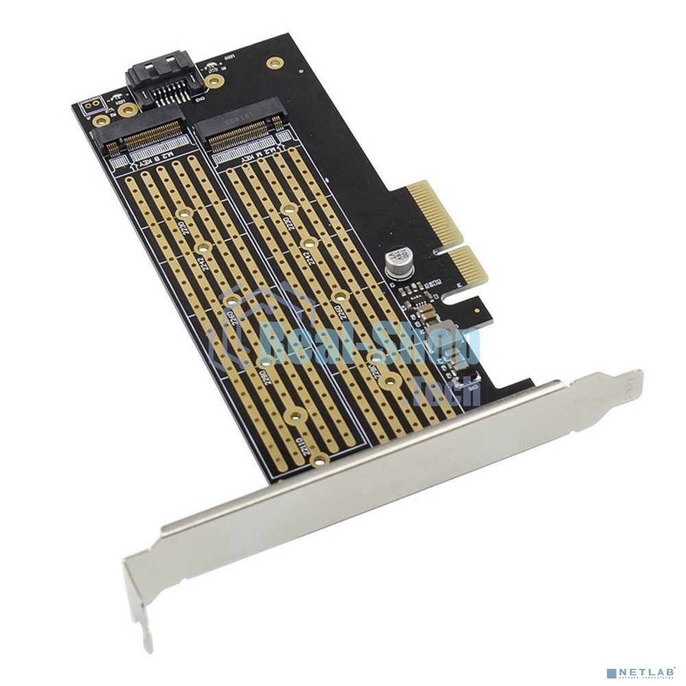 Переходник ORIENT C301E PCI-Ex4->NGFF (M.2) M-key PCI-E SSD + SATA->NGFF (M.2) B-key SSD, тип 2230/2242/2260/2280/22110, SATA кабель и 2 планки крепления в комплекте (31129)