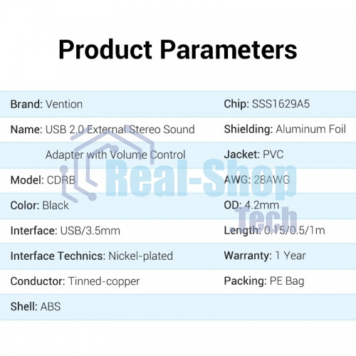 Внешняя звуковая карта Vention USB c регулятором громкости Черная