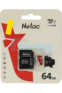 Флеш карта Netac P500 ECO 64Gb MicroSDXC U1/C10 up to 80Mb/s, retail pack with SD Adapter
