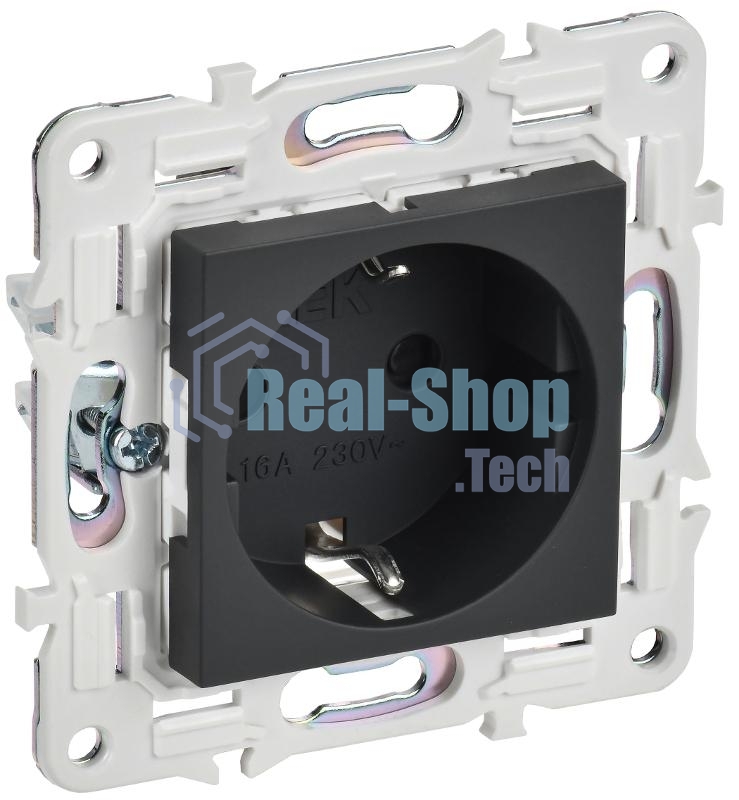 Розетка IEK SKANDY SK-R06G (SK-R14-16-1-K53) с заземлением, с защитными шторками, 16А безвинтовое крепление, графит