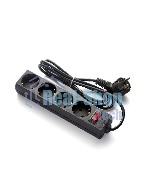 Удлинитель ExeGate EC-4-3B (EX279397RUS), черный, 3 м, евровилка с заземлением, 4 евророзетки с заземлением, 2200 Вт