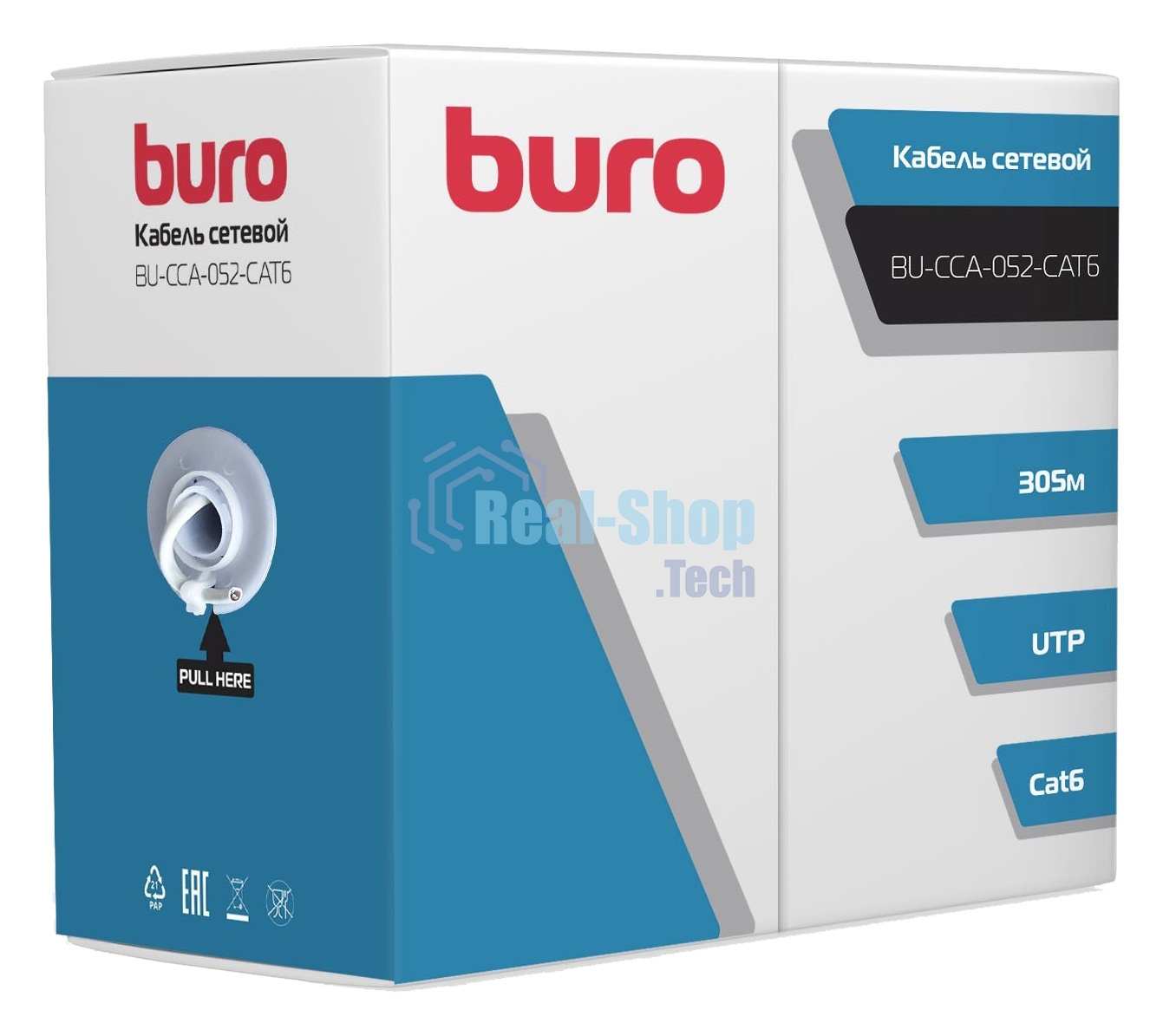 Кабель сетевой Buro BU-CCA-052-CAT6 UTP 4 пары cat6 solid 0.52мм 305м серый