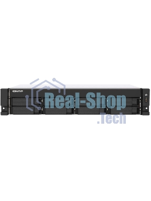 Сетевое хранилище SMB QNAP TS-873AeU-4G NAS 8x3.5/2.5 SATA/SSD trays, 2 x M2 PCIe, 2x 2.5 GbE, 2U rackmount, 1 PSU. AMD Ryzen V1500B 4-core/8-thread 2.2 GHz processor, 4 Gb DDR4 RAM (1*4 Gb) up to 64Gb (2*32 Gb). W/o rail kit RAIL-B02