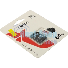 Флеш карта Netac P500 ECO 64Gb MicroSDXC U1/C10 up to 80Mb/s, retail pack with SD Adapter