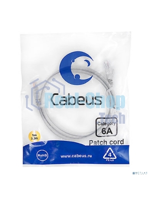 Шнур коммутационный Cabeus, cat.6a, неэкр., U/UTP, RJ45/RJ45, LSZH, AWG24, 1м, серый