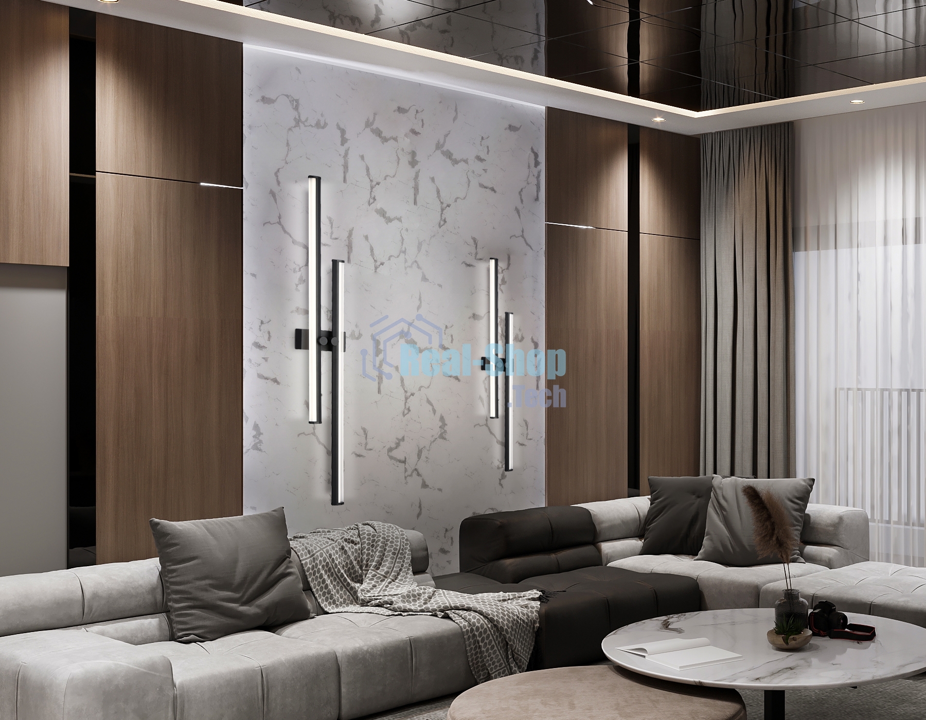 Настенный светодиодный светильник Ambrella light FL6162 BK черный 28W 3000K-6400K 810*120*65