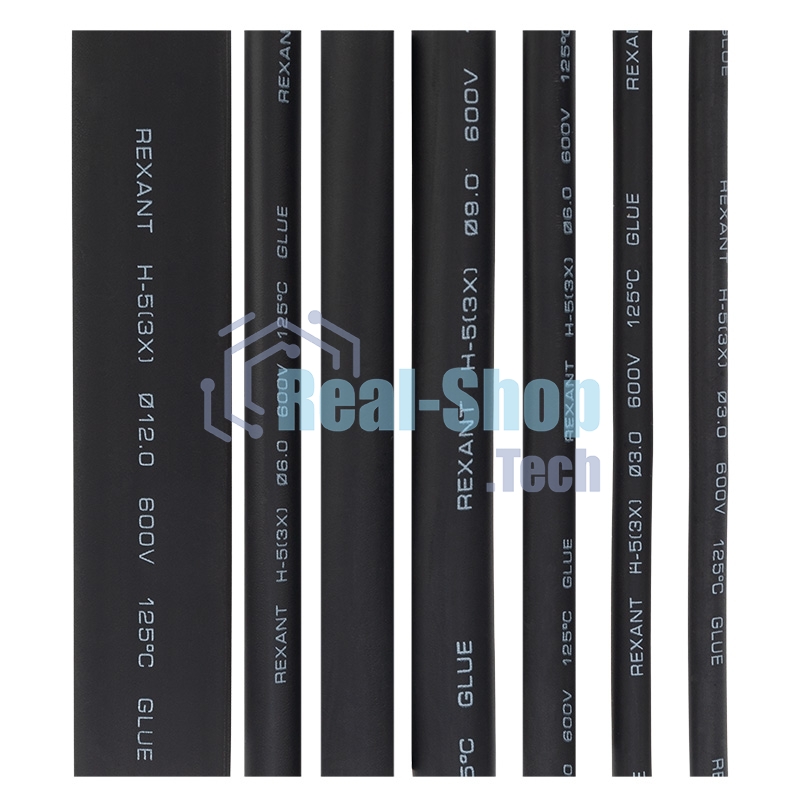 Набор термоусадочных трубок Rexant 10 см №7 черные (КЛЕЕВОЙ)