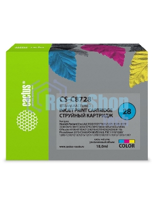 Картридж струйный Cactus CS-C8728 №28 многоцветный (18 мл) для HP DeskJet 3320, 3420, 3520, 3535, 3550, 3645, 3650, 3740, 3840, 5150, Fax 1240, OfficeJet 4105, 4110, 4211, 4251, 5500, 5510, PSC 1110, 1200, 1210, 1310, 1340, 1350