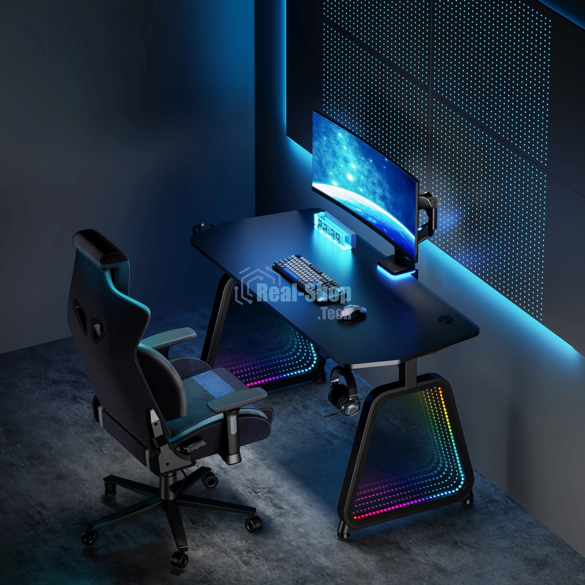 Стол игровой Cactus CS-GMD-BK-RGb столешница МДФ, черный каркас черный 136x60x75 см