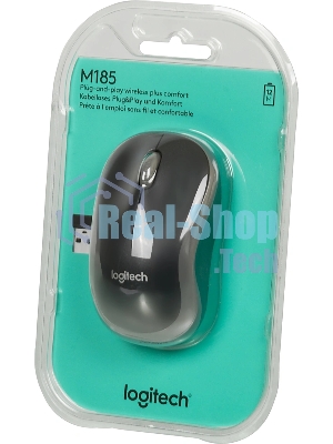 Мышь беспроводная Logitech M185 серый/черный, 1000 dpi, радиоканал, USB, кнопки - 3