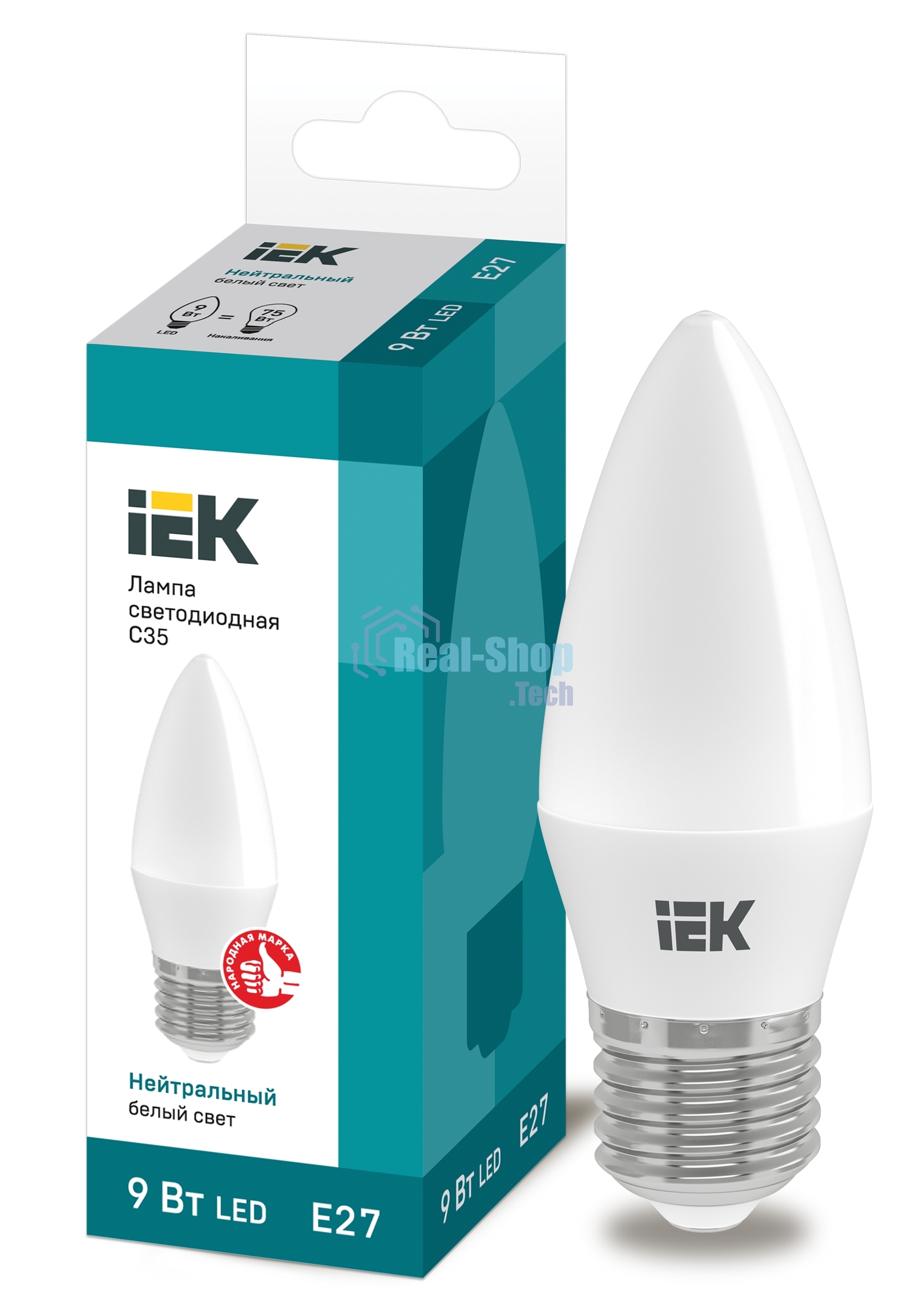 Лампа светодиодная LED 9Вт 230В 4000К E27 свеча LLE-C35-9-230-40-E27 IEK