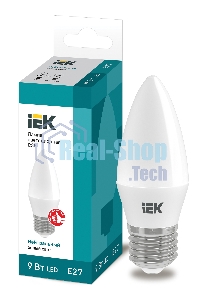 Лампа светодиодная LED 9Вт 230В 4000К E27 свеча LLE-C35-9-230-40-E27 IEK
