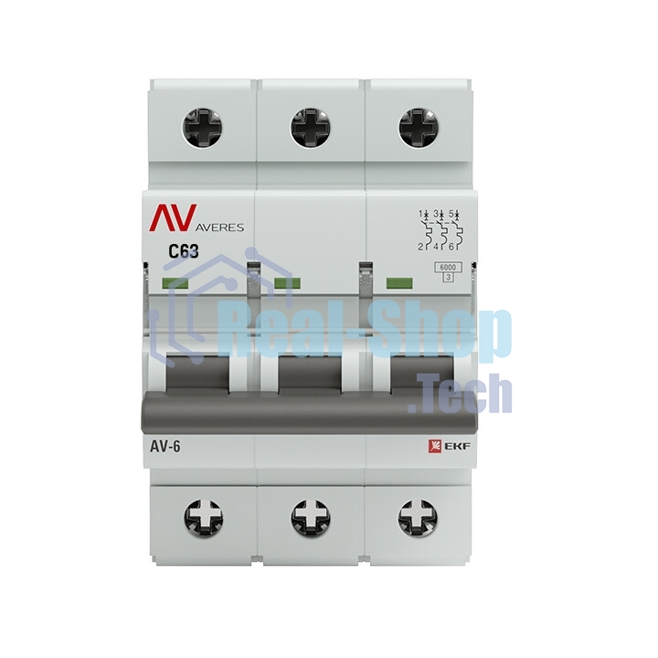 Выключатель автоматический модульный 3п C 63А 6кА AV-6 AVERES EKF mcb6-3-63C-av
