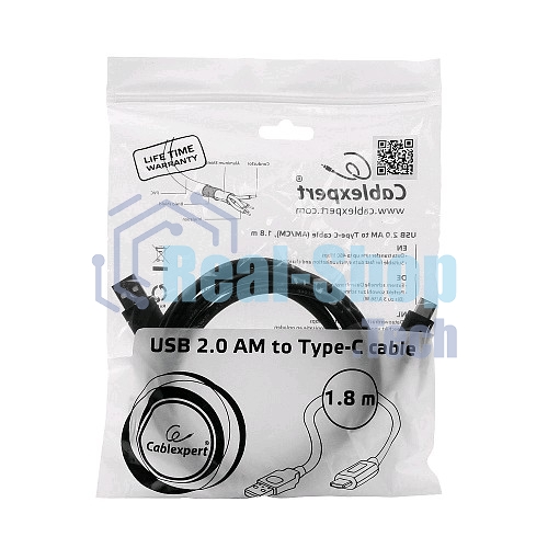 Кабель USB Cablexpert CCP-USB2-AMCM-6, USB2.0 AM/USB3.1 Type-C, 1.8м, пакет
