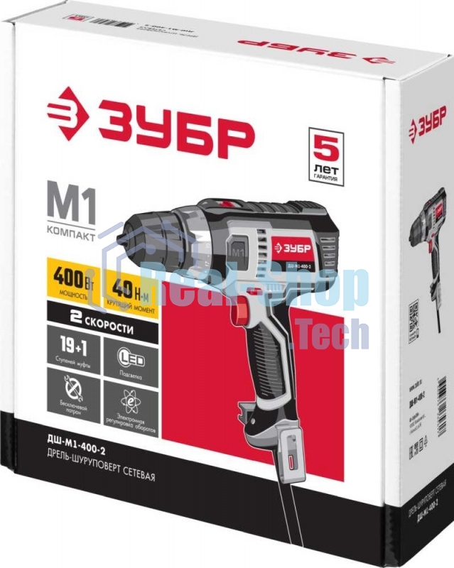 Дрель-шуруповерт сетевой ЗУБР ДШ-М1-400-2, Сетевая, 400Вт
