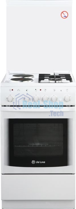 Плита комбинированная De Luxe 506022.05ГЭ (КР) ЧР 030 белый, конфорок 2 газовых и 2 электрических, духовка 54 л, 50 см x 85 см x 60 см