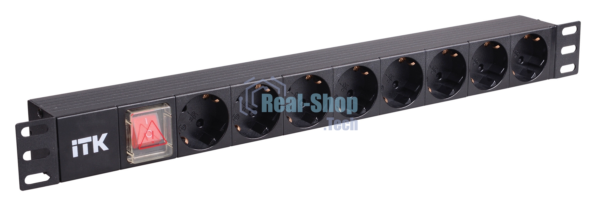 Блок розеток 19 (8шт)PDU с LED выкл.алюм.профиль 1U шнур 2м вилка DIN49440 (нем.станд.) PH12-8D1 ITK