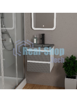 Тумба под раковину Bau Stil Loft grey brushed, раковина кварцевая BAU Stil 40, серый металлик