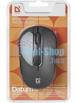 Мышь беспроводная Defender Datum MM-285 черный, 1600 dpi, радиоканал, USB, кнопки - 3
