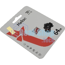 Флеш карта Netac P500 ECO 64Gb MicroSDXC U1/C10 up to 80Mb/s, retail pack card only